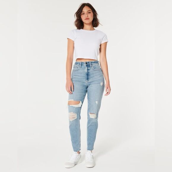 Hollister Curvy High-Rise Ripped Medium Wash Mom Jean, Size 15L, W32/L29 - Picture 2 of 6